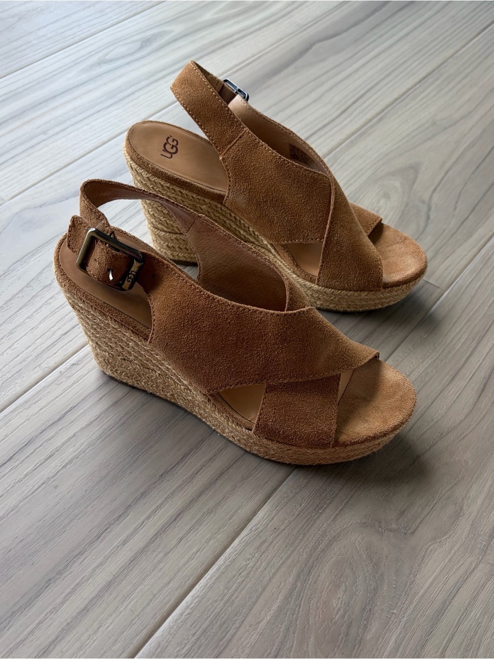 UGG Chestnut Suede Espadrille Wedge Sandals